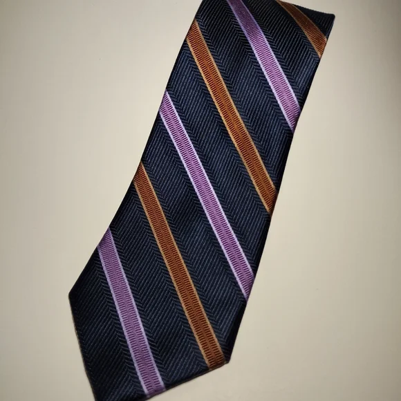 Jos. A. Bank Classic Striped Tie in Navy, Lavender, and Orange - Picture 1 of 5